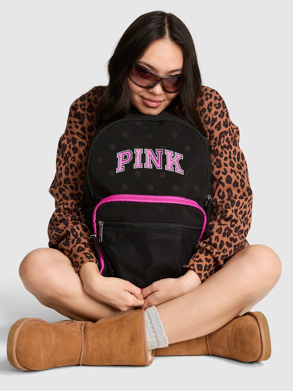 PINK Victoria's Secret Black Backpack with Pink Trim and Logo